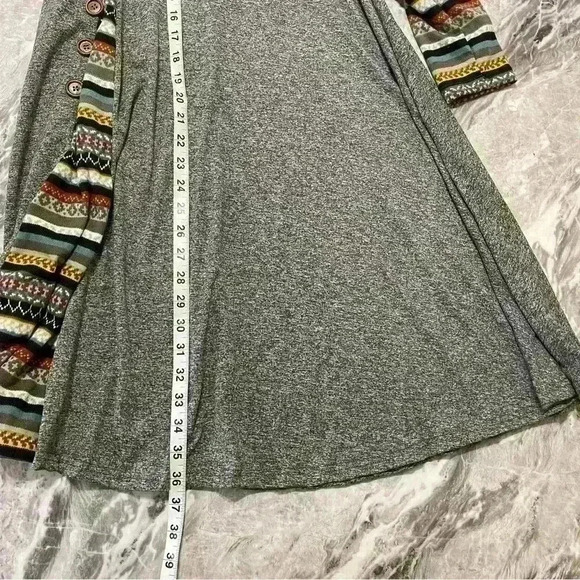 Boho Dress Women's Boat Neck Drawstring Ruched Long Sleeve Geometric size M - Picture 9 of 13